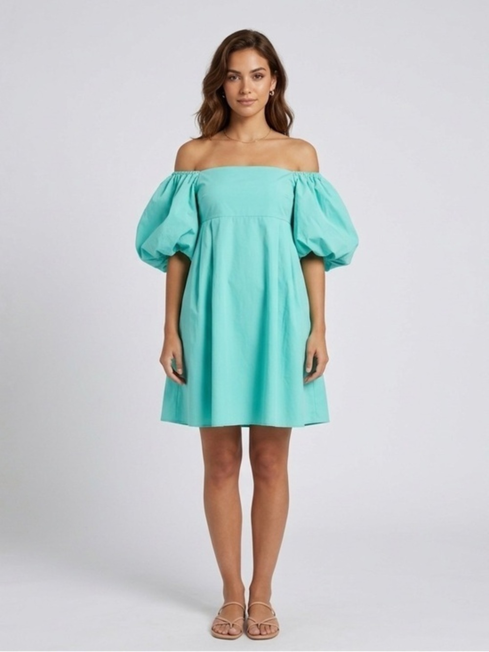 O.P.T. One Pretty Time NWT Mint Green Off Shoulder Puff Sleeve Mini Dress Size M